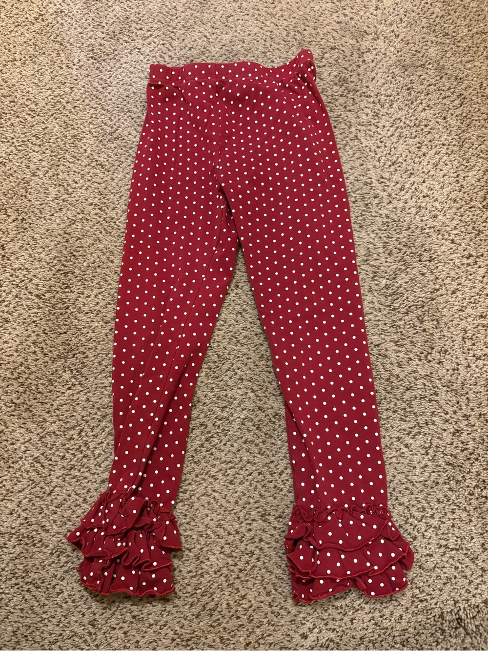 Girls Red Polka Dot Ruffle Hem Leggings